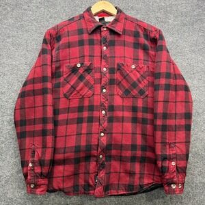 AW Outfitters Shirt Jacket Men's L Red Black Plaid Sherpa Lined Flannel Casual